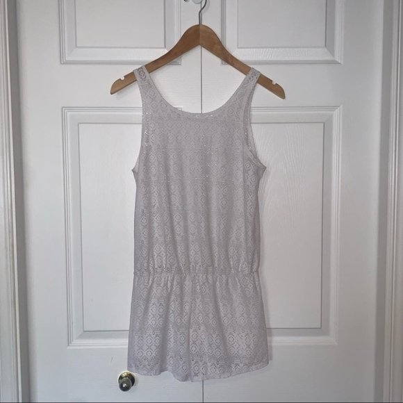 White Lace Bathing Suit Cover Romper Tank Top  Shorts Swimwear Size‎ Small - Picture 5 of 5
